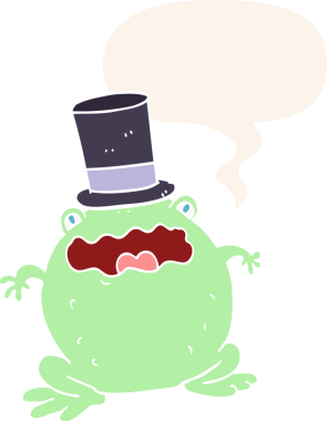 Çizgi film karakurbağası şapkalı, konuşma baloncuğu olan bir insan tarafından çizilmiş.