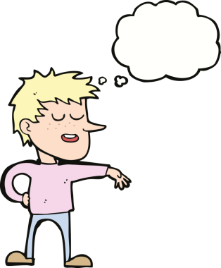 Çizgi filmci, bir insan tarafından çizilen düşünce baloncuğuyla umursamaz bir jest yapıyor.