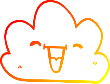 Bir çizgi filmin sıcak gradyan çizimi bir insan tarafından çizilmiş mutlu gri bulut