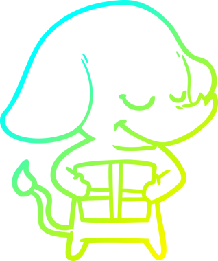 Bir insan tarafından çizilmiş, gülümseyen bir filin soğuk çizgi çizimi.