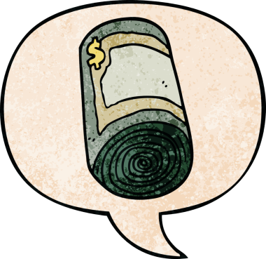 Bir insan tarafından çizilmiş eski moda konuşma baloncuklu çizgi film para rulosu