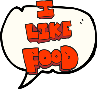 Serbest konuşma balonu karikatürü. Bir insan tarafından çizilmiş yemek sembolünü seviyorum.