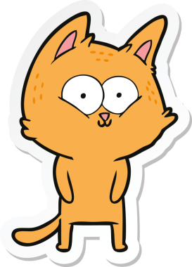 Bir insan tarafından çizilmiş çizgi film kedisinin çıkartması.