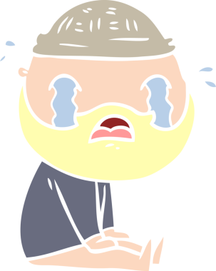 Düz renkli çizgi film sakallı adam bir insan tarafından çizilmiş ağlıyor.