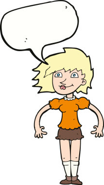 Bir insan tarafından çizilmiş konuşma balonlu mutlu kadın çizgi filmi.