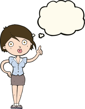 Bir insan tarafından çizilmiş düşünce baloncuğu olan güzel bir kadın.