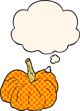 Bir insan tarafından çizilmiş, düşünce baloncuklu çizgi film kabağı.