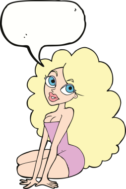 Bir insan tarafından çizilmiş konuşma balonu olan güzel bir kadın.