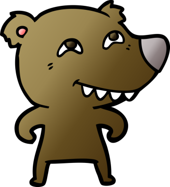 Bir insan tarafından çizilmiş dişleri gösteren çizgi film ayısı.