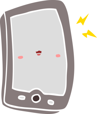 Bir insan tarafından çizilmiş düz renkli çizgi film cep telefonu.