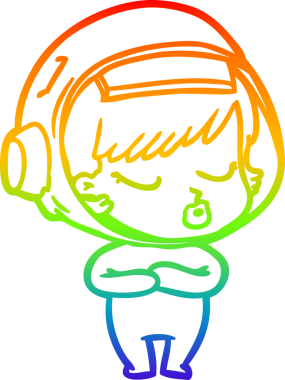 Gökkuşağı gradyan çizgi çizimi Bir insan tarafından çizilmiş güzel astronot kız