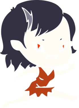 Düz renkli çizgi film karakteri. Bir insan tarafından çizilen vampir kız.