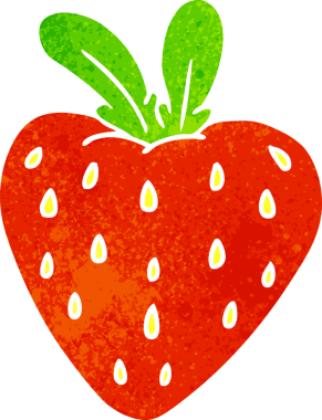 Bir insan tarafından çizilmiş taze bir çileğin retro karikatürü.