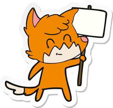 Bir insan tarafından çizilmiş, karikatür dostu tilki çıkartması.