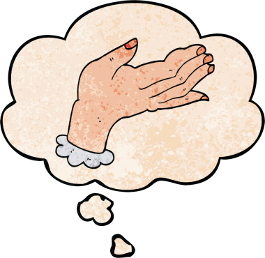 bir insan tarafından çizilmiş grunge doku biçiminde düşünce baloncuğu olan çizgi film eli