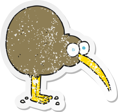 Bir insan tarafından çizilmiş bir kivi çizgi filmin gerilimli yapıştırması.