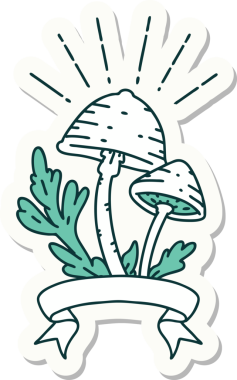 Bir insan tarafından çizilmiş dövme stili mantar çıkartması.