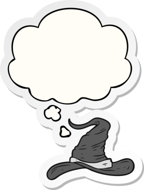 çizgi film sihirbazı şapkası ve düşünce baloncuğu bir insan tarafından çizilmiş çıkartma.