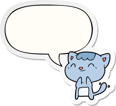 Bir insan tarafından çizilmiş baloncuk çıkartmalı şirin, mutlu, küçük bir kedi.