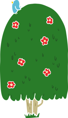 Bir insan tarafından çizilmiş düz renk çizgi film uzun ağaç