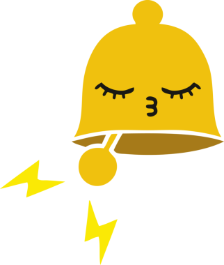 Bir insan tarafından çizilmiş çalan çanın düz renkli retro karikatürü