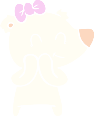 Utangaç dişi kutup ayısı bir insan tarafından çizilmiş düz renkli çizgi film.