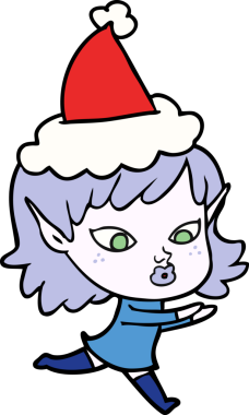 Bir insan tarafından çizilmiş Noel Baba şapkası giymiş güzel bir elf kızı çizimi.