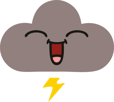 Bir insan tarafından çizilmiş bir fırtına bulutunun düz renkli retro karikatürü