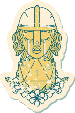 Retro Dövme Tarzı Ağlayan Ork Savaşçısı Karakteri Bir insan tarafından çizilmiş doğal bir D20 rulosu