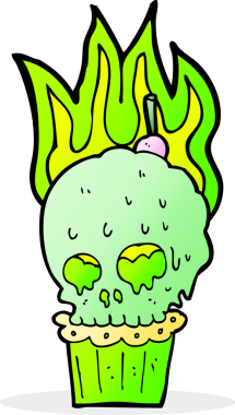 Bir insan tarafından çizilmiş ürkütücü kafatası keki.