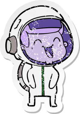 Bir insan tarafından çizilmiş mutlu bir astronotun sıkıntılı çıkartması.