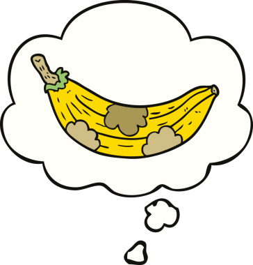 Bir insan tarafından çizilmiş düşünce baloncuğu olan yaşlı bir muz.