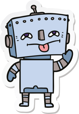 Bir insan tarafından çizilmiş robot karikatür çıkartması.