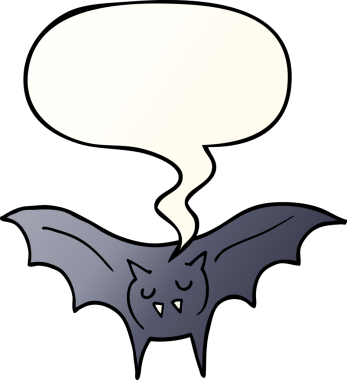 Bir insan tarafından çizilmiş, konuşma baloncuklu çizgi vampir yarasa.