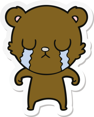 Bir insan tarafından çizilmiş ağlayan çizgi film ayısının çıkartması.