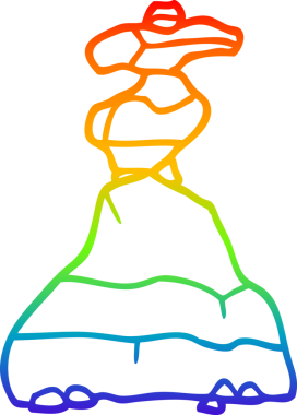 Bir insan tarafından çizilmiş istiflenmiş taşlardan oluşan bir karikatürün çizimi.