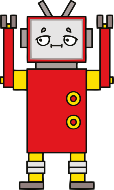 Bir insan tarafından çizilmiş sevimli bir robot karikatürü.