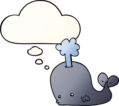 Düşünce baloncuğu olan karikatür balinası bir insan tarafından çizilmiş.