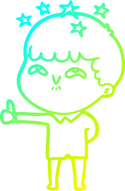 Bir çizgi film karakteri, bir insan tarafından çizilmiş soğuk gradyan çizimi.