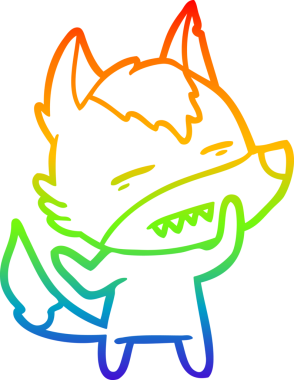 Gökkuşağı gradyan çizgi çizimi bir insan tarafından çizilmiş dişleri gösteren bir kurt çizgi