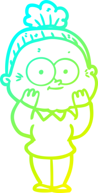 Bir insan tarafından çizilmiş, mutlu, yaşlı bir kadının çizimi.