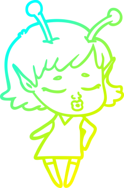 Bir insan tarafından çizilmiş, soğuk gradyan bir uzaylı kız çizgi filmi