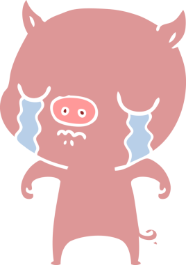 Bir insan tarafından çizilmiş düz renkli çizgi film domuz ağlaması.