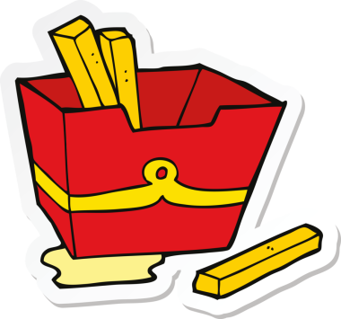 Bir insan tarafından çizilmiş patates kızartması kutusunun etiketi.