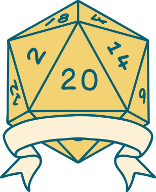 Retro Dövme Biçimi Doğal 20 kritik vuruş D20 zar bir insan tarafından çizildi