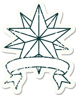 Bir insan tarafından çizilmiş bir yıldızın sancağı olan eski bir etiket.