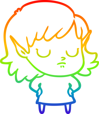 Gökkuşağı gradyan çizgi çizimi bir insan tarafından çizilmiş bir elf kızı