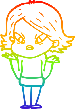 Çizgi film çizen gökkuşağı gradyanı bir insan tarafından çizilmiş stresli kadın.