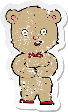 Bir insan tarafından çizilmiş oyuncak ayının gerilimli çıkartması.