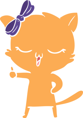 Bir insan tarafından çizilmiş düz renkli çizgi film kedisi.